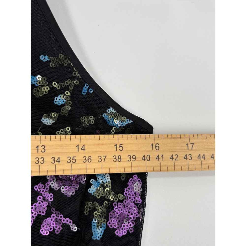 White House Black Market Dress Womens 00P Black Floral Sequin Halter Shift Mini - Picture 8 of 9